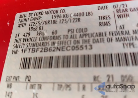 2022 Ford F-250 Xl from USA, damaged, VIN 1FTBF2B62NEC05513